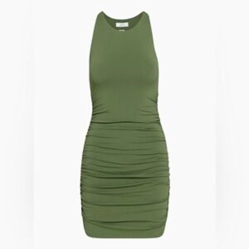 Aritzia Babaton Contour Ruched Racer Back Green Mini Dress Size Small